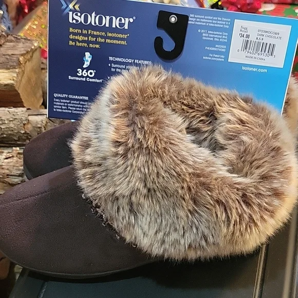 Isotoner Brown Faux Fur Slippers - Picture 2 of 7